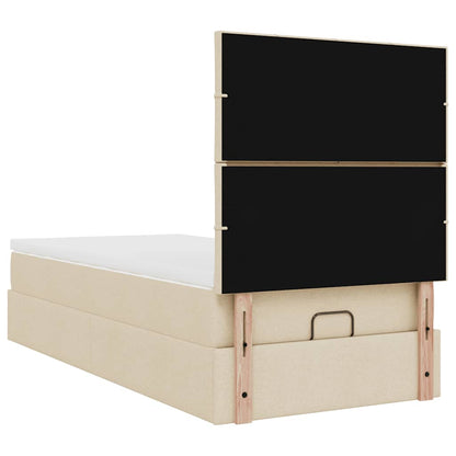 Struttura Letto Pouf con Materasso Crema 100x200 cm in Tessuto