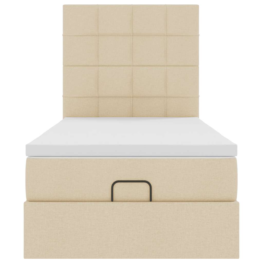 Struttura Letto Pouf con Materasso Crema 100x200 cm in Tessuto