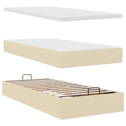 Struttura Letto Pouf con Materasso Crema 100x200 cm in Tessuto