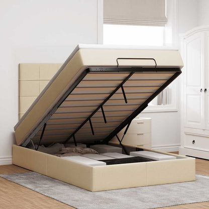 Struttura Letto Pouf con Materasso Crema 120x190 cm in Tessuto
