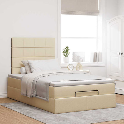 Struttura Letto Pouf con Materasso Crema 120x200 cm in Tessuto | homemem39