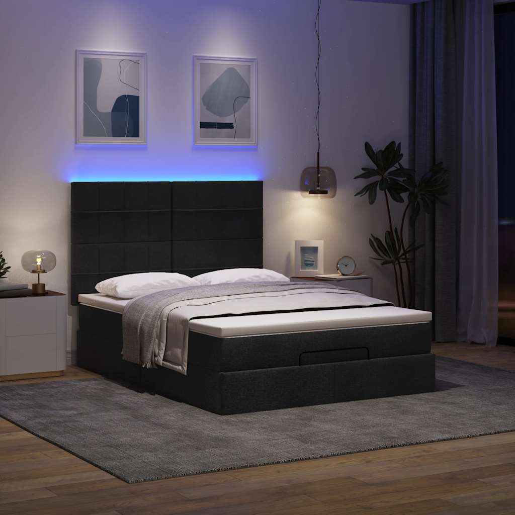 Struttura Letto Pouf con Materasso Nero 140x190 cm in Tessuto | homemem39