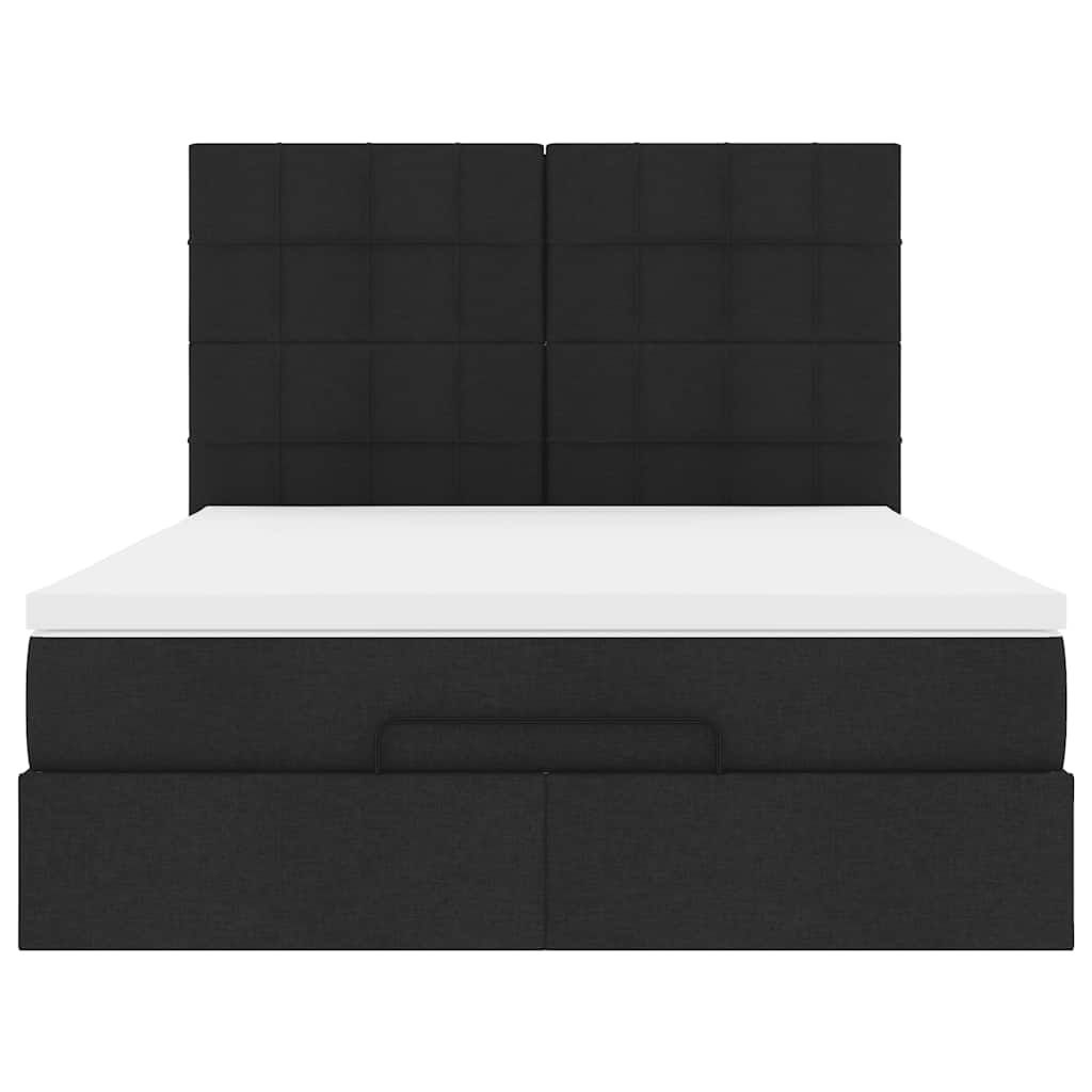 Struttura Letto Pouf con Materasso Nero 140x190 cm in Tessuto
