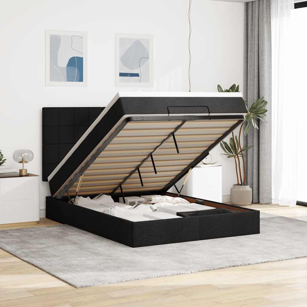 Struttura Letto Pouf con Materasso Nero 140x190 cm in Tessuto | homemem39