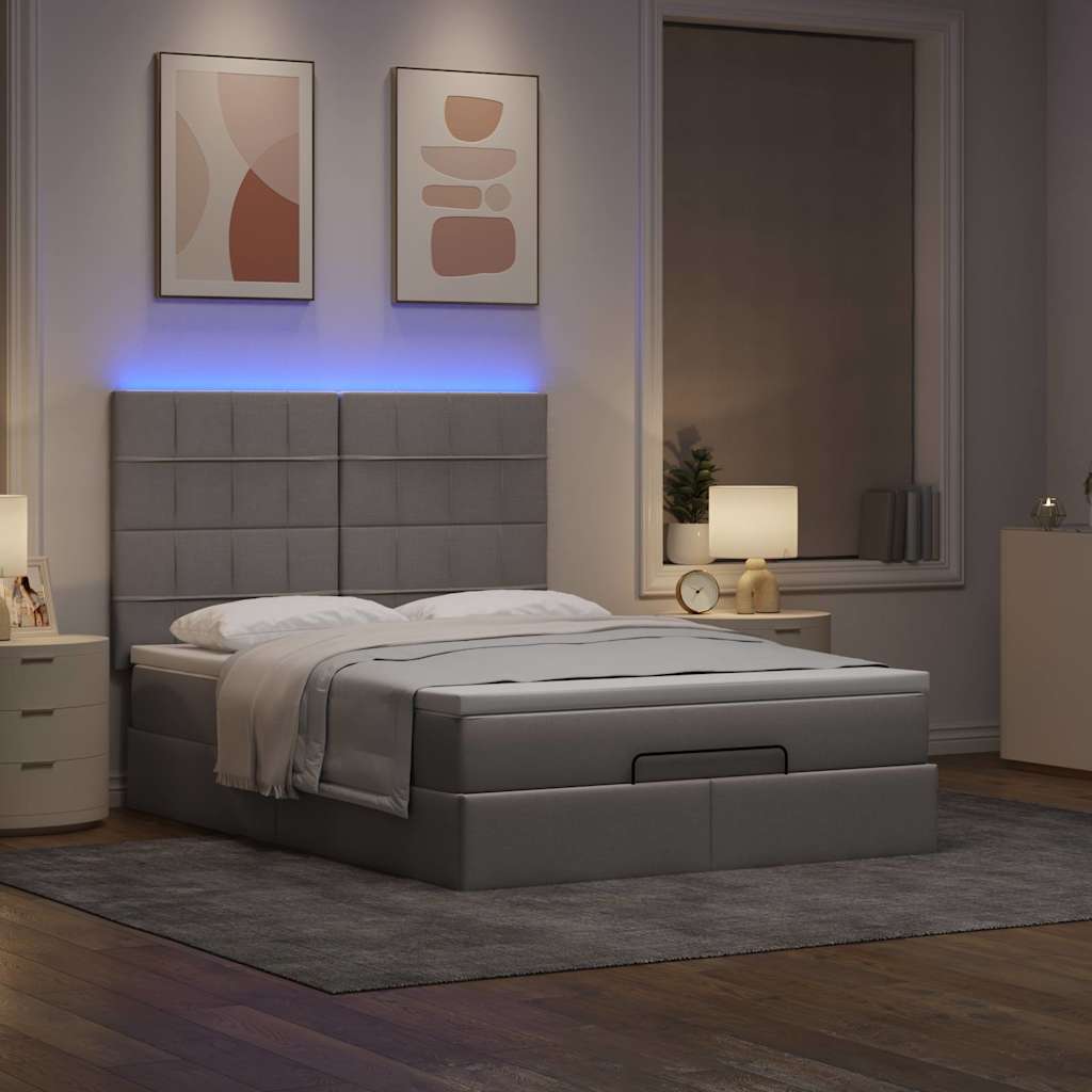 Struttura Letto Pouf con Materasso Tortora 140x190 cm Tessuto | homemem39