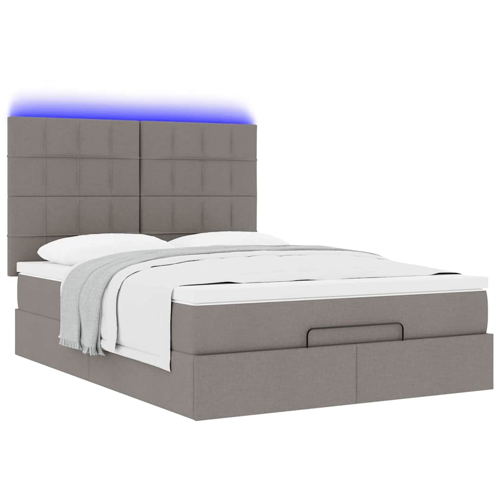 Struttura Letto Pouf con Materasso Tortora 140x190 cm Tessuto | homemem39