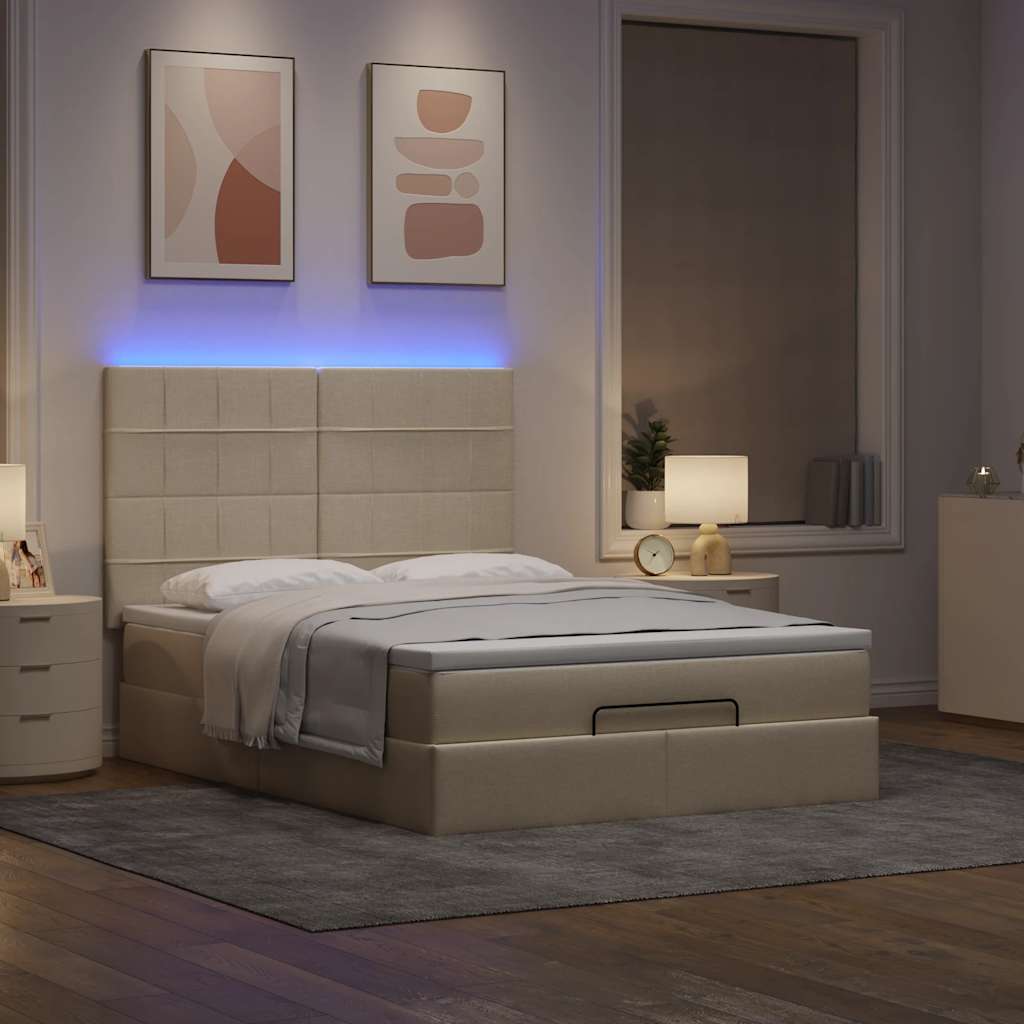 Struttura Letto Pouf con Materasso Crema 140x190 cm in Tessuto | homemem39