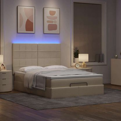 Struttura Letto Pouf con Materasso Crema 140x190 cm in Tessuto