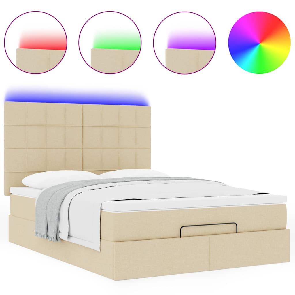 Struttura Letto Pouf con Materasso Crema 140x190 cm in Tessuto | homemem39