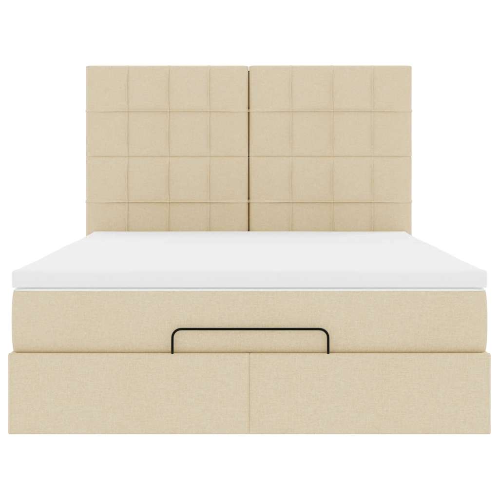 Struttura Letto Pouf con Materasso Crema 140x190 cm in Tessuto | homemem39