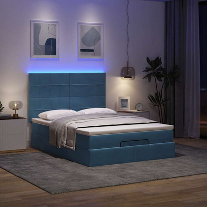 Struttura Letto Pouf con Materasso Blu 140x190 cm in Tessuto | homemem39