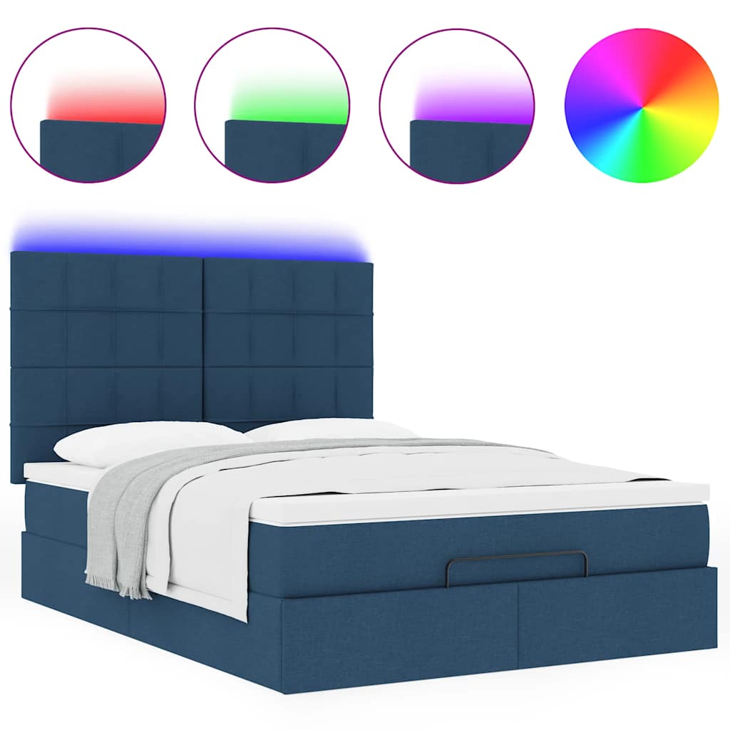 Struttura Letto Pouf con Materasso Blu 140x190 cm in Tessuto | homemem39
