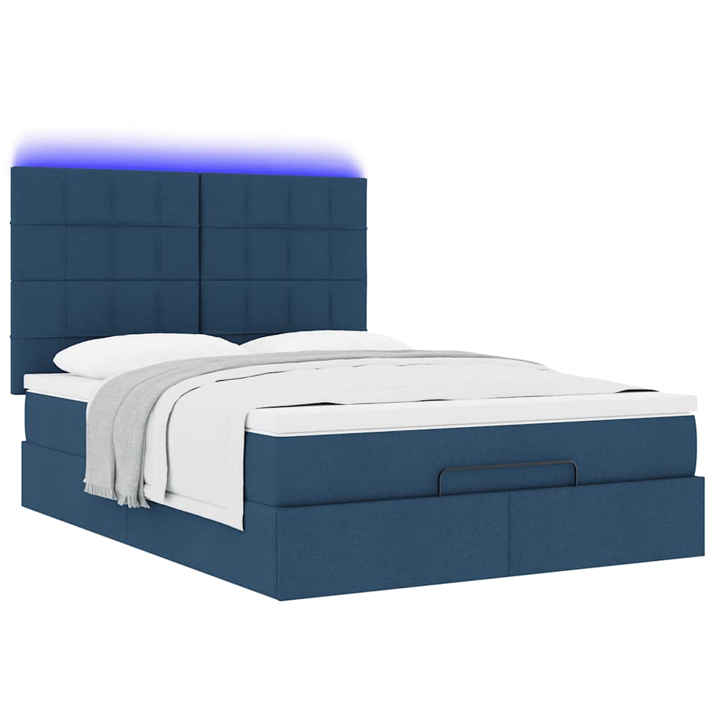 Struttura Letto Pouf con Materasso Blu 140x190 cm in Tessuto | homemem39