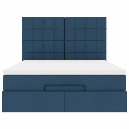 Struttura Letto Pouf con Materasso Blu 140x190 cm in Tessuto