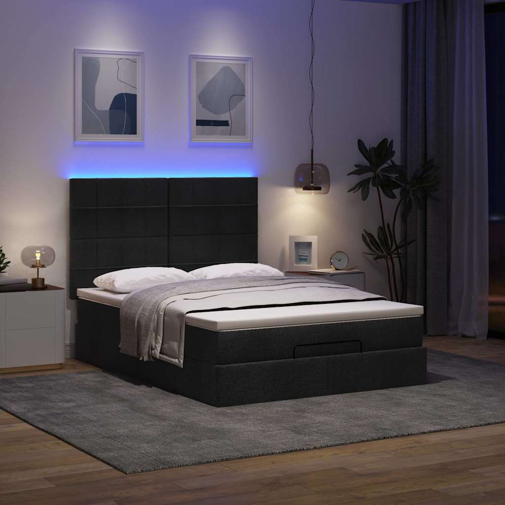 Struttura Letto Pouf con Materasso Nero 140x200 cm in Tessuto | homemem39