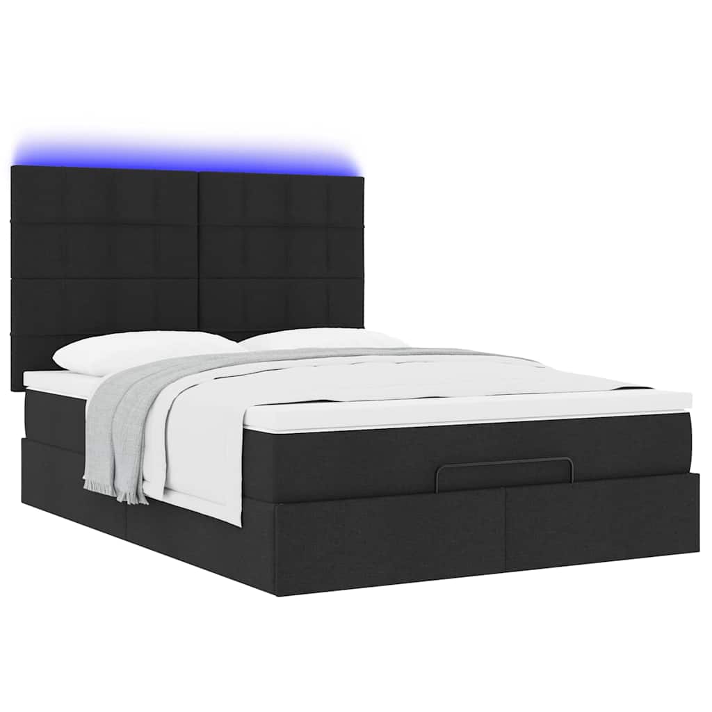 Struttura Letto Pouf con Materasso Nero 140x200 cm in Tessuto | homemem39