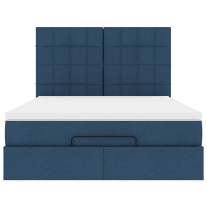 Struttura Letto Pouf con Materasso Blu 140x200cm in Tessuto