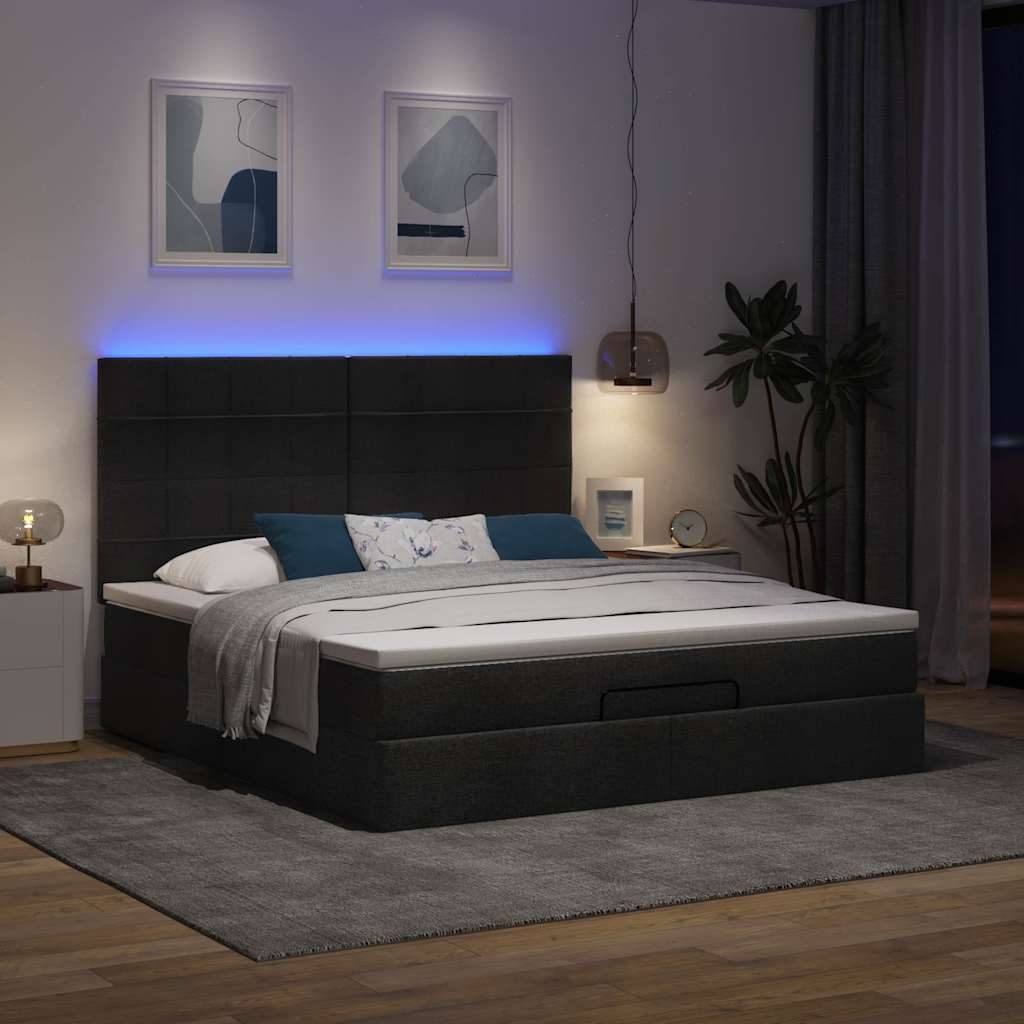 Struttura Letto Pouf con Materasso Nero 160x200 cm in Tessuto | homemem39