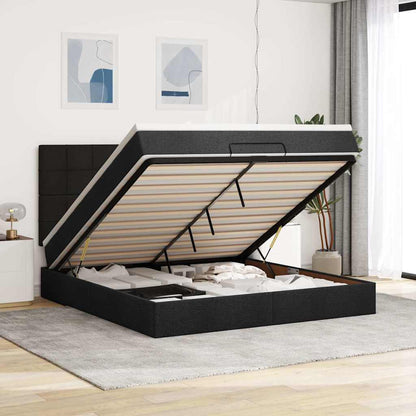 Struttura Letto Pouf con Materasso Nero 160x200 cm in Tessuto | homemem39