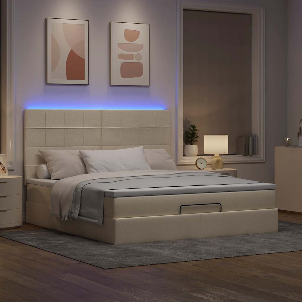 Struttura Letto Pouf con Materasso Crema 160x200 cm in Tessuto | homemem39