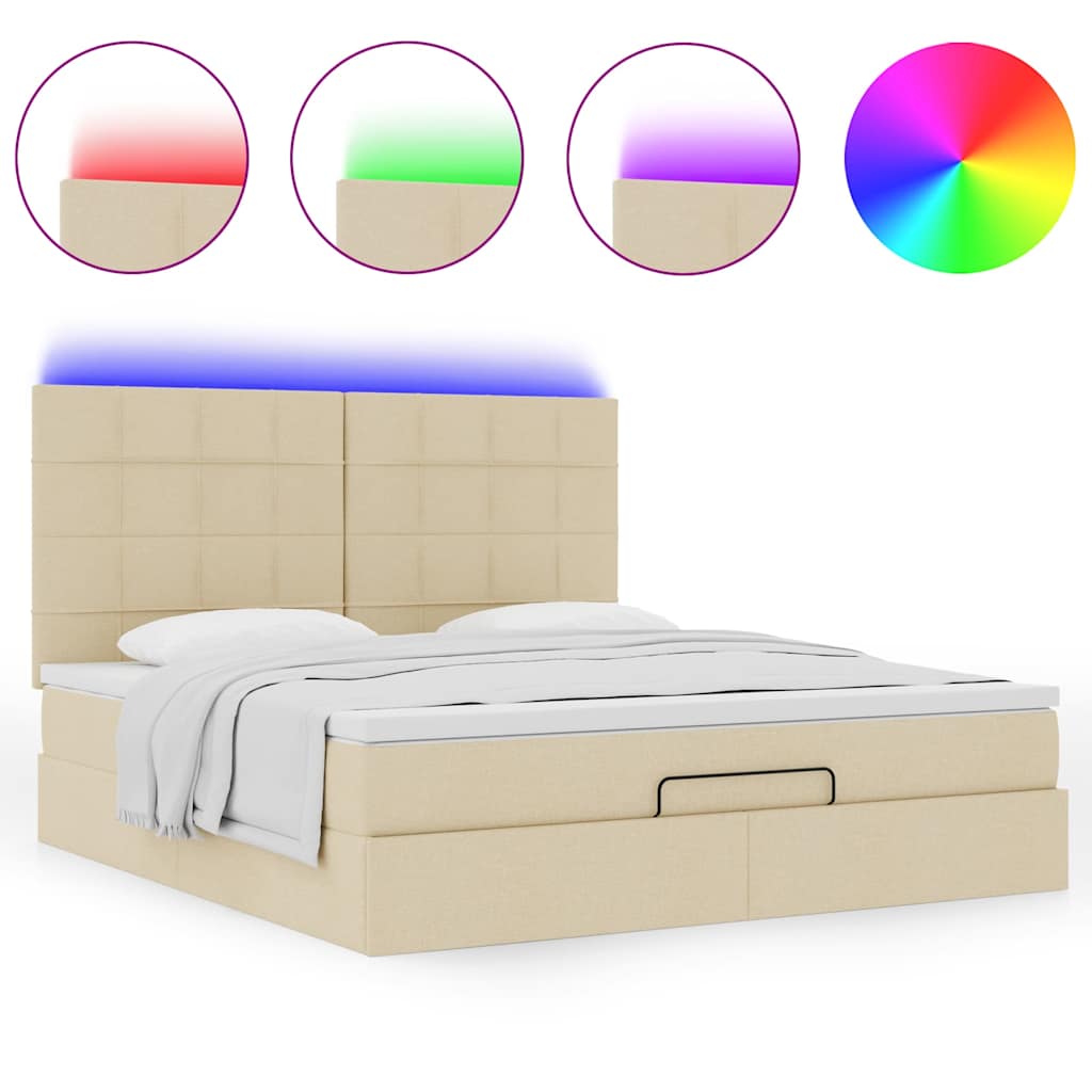 Struttura Letto Pouf con Materasso Crema 160x200 cm in Tessuto | homemem39
