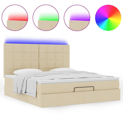 Struttura Letto Pouf con Materasso Crema 160x200 cm in Tessuto | homemem39