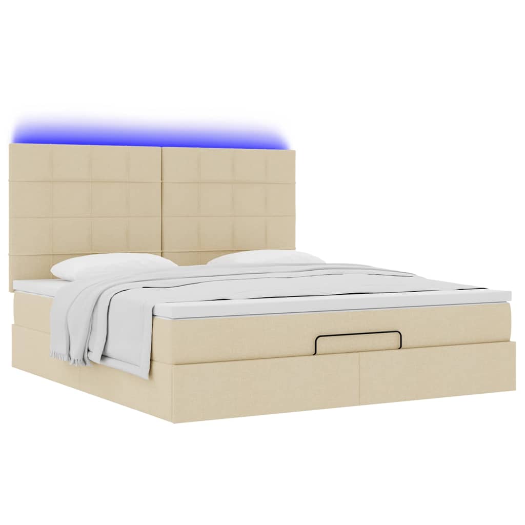 Struttura Letto Pouf con Materasso Crema 160x200 cm in Tessuto | homemem39