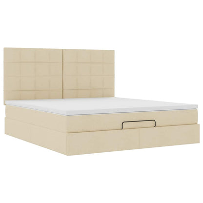 Struttura Letto Pouf con Materasso Crema 160x200 cm in Tessuto | homemem39