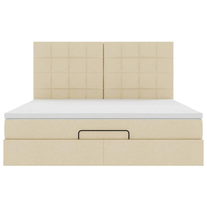 Struttura Letto Pouf con Materasso Crema 160x200 cm in Tessuto