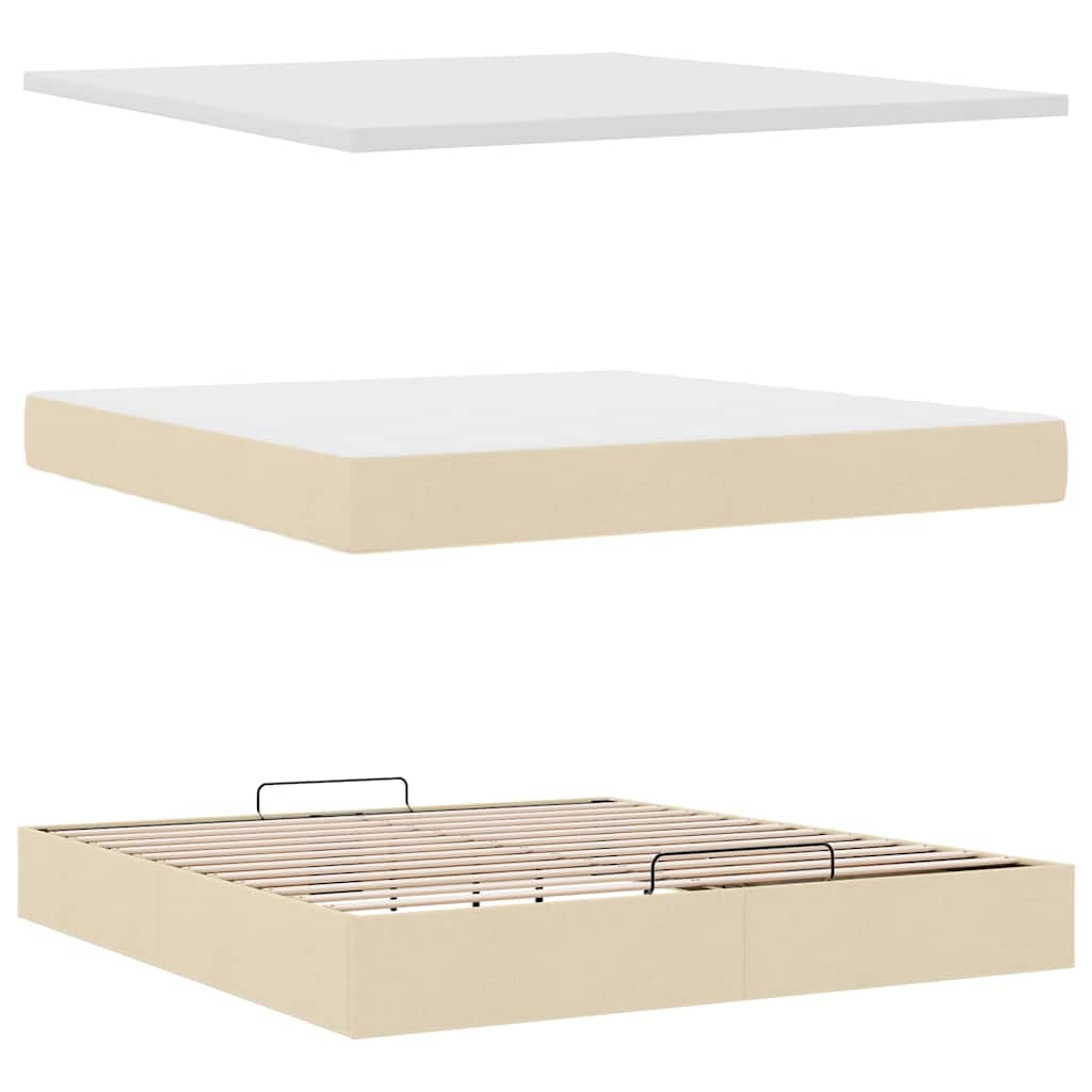 Struttura Letto Pouf con Materasso Crema 160x200 cm in Tessuto | homemem39