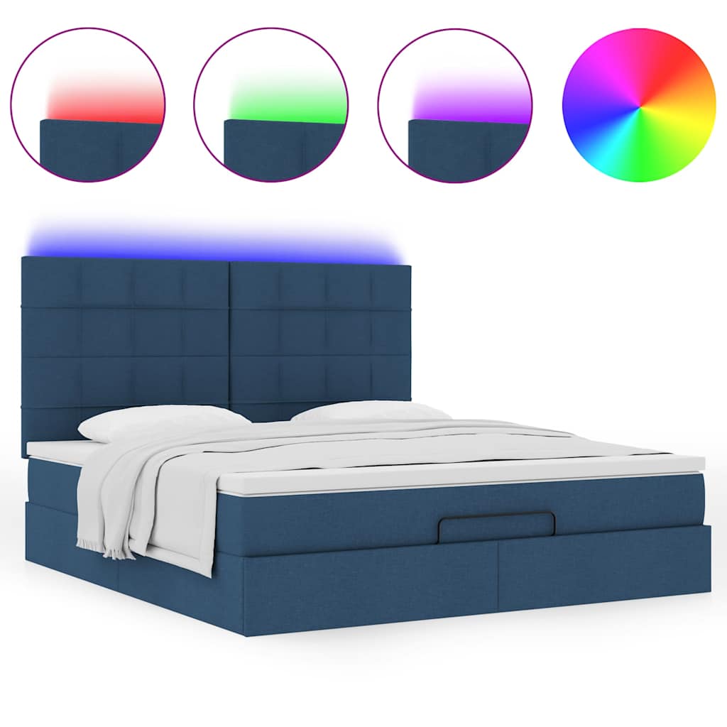 Struttura Letto Pouf con Materasso Blu 160x200 cm in Tessuto | homemem39