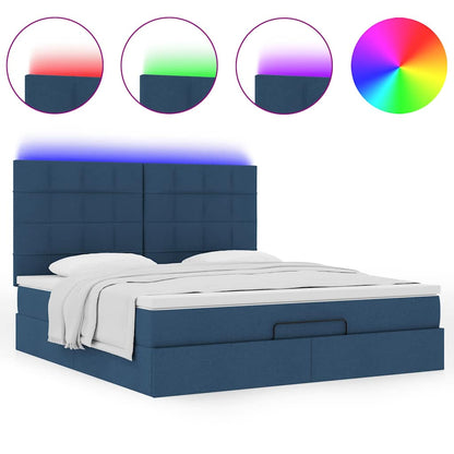 Struttura Letto Pouf con Materasso Blu 160x200 cm in Tessuto | homemem39