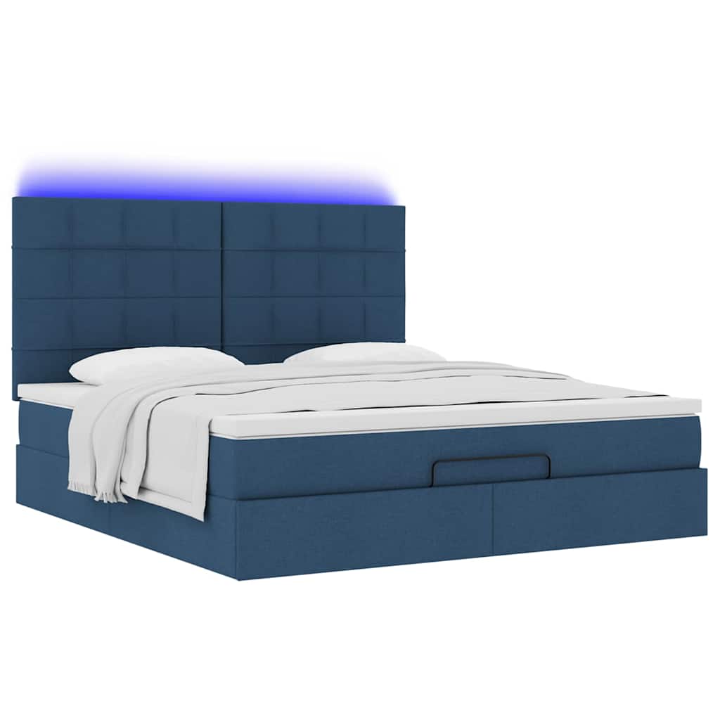 Struttura Letto Pouf con Materasso Blu 160x200 cm in Tessuto | homemem39