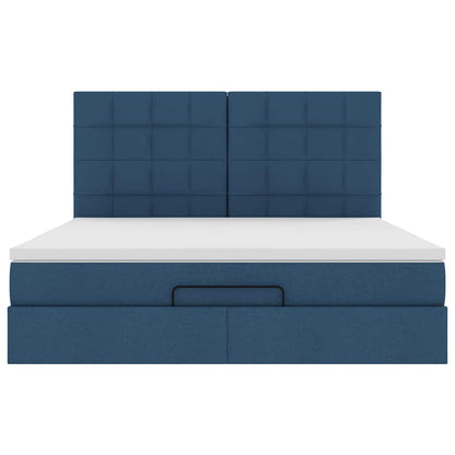 Struttura Letto Pouf con Materasso Blu 160x200 cm in Tessuto