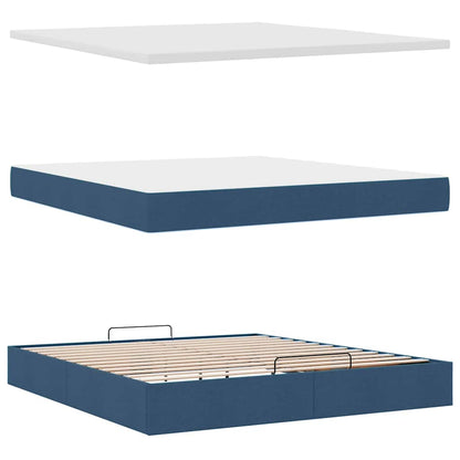 Struttura Letto Pouf con Materasso Blu 160x200 cm in Tessuto | homemem39