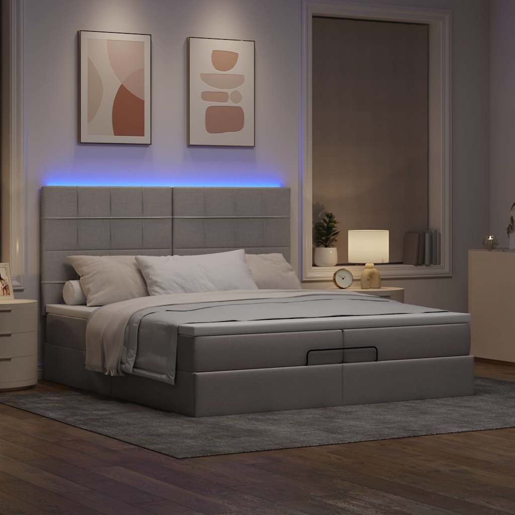 Struttura Letto Pouf con Materassi Tortora 200x200 cm Tessuto | homemem39