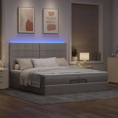 Struttura Letto Pouf con Materassi Tortora 200x200 cm Tessuto | homemem39