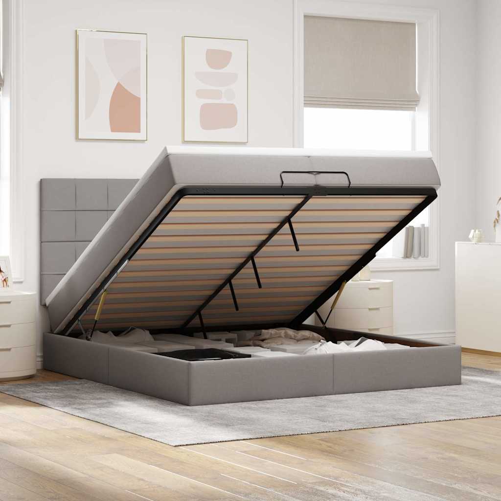 Struttura Letto Pouf con Materassi Tortora 200x200 cm Tessuto | homemem39