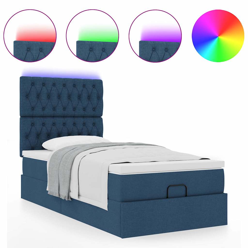 Struttura Letto Pouf con Materasso Blu 80x200 cm in Tessuto | homemem39