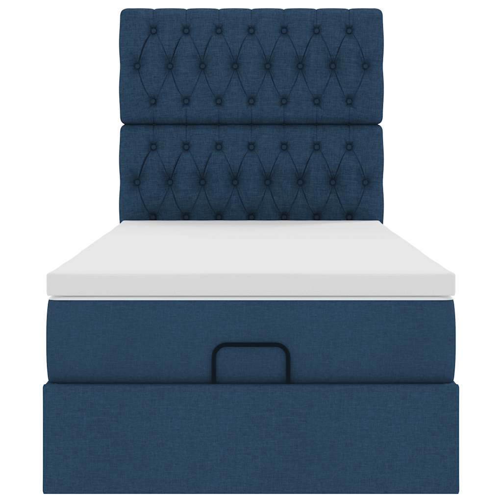 Struttura Letto Pouf con Materasso Blu 90x190 cm in Tessuto