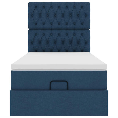 Struttura Letto Pouf con Materasso Blu 90x190 cm in Tessuto