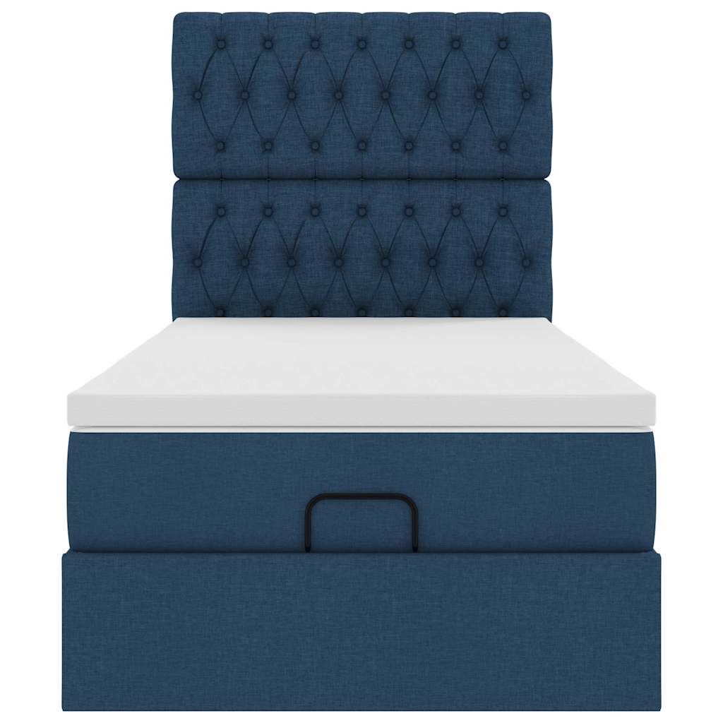Struttura Letto Pouf con Materasso Blu 90x190 cm in Tessuto