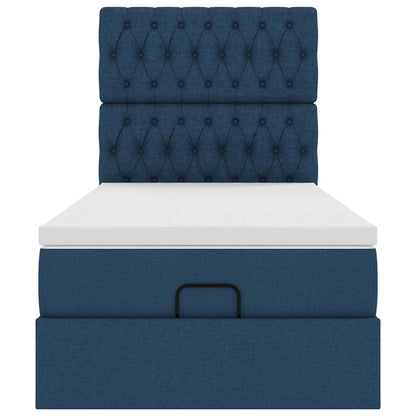 Struttura Letto Pouf con Materasso Blu 90x190 cm in Tessuto