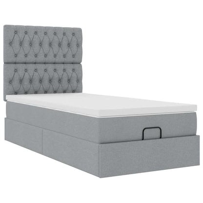 Pouf Letto con Materasso e LED Grigio Chiaro 90x200 cm Tessuto