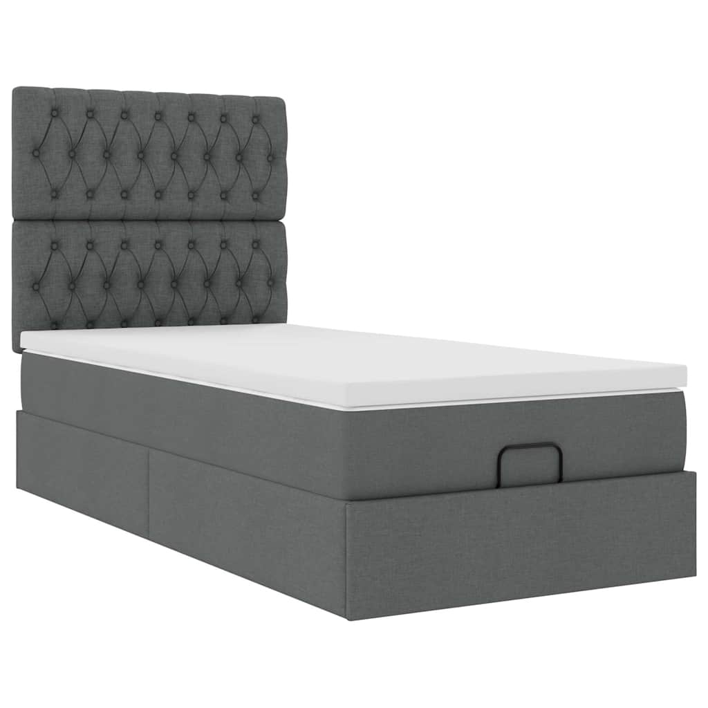 Pouf Letto con Materasso e LED Grigio Scuro 90x200 cm Tessuto