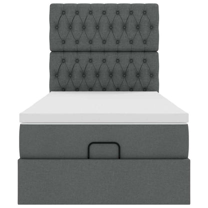 Pouf Letto con Materasso e LED Grigio Scuro 90x200 cm Tessuto