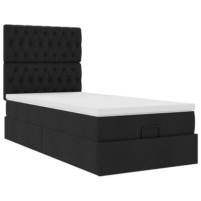 Struttura Letto Pouf con Materasso Nero 90x200 cm in Tessuto