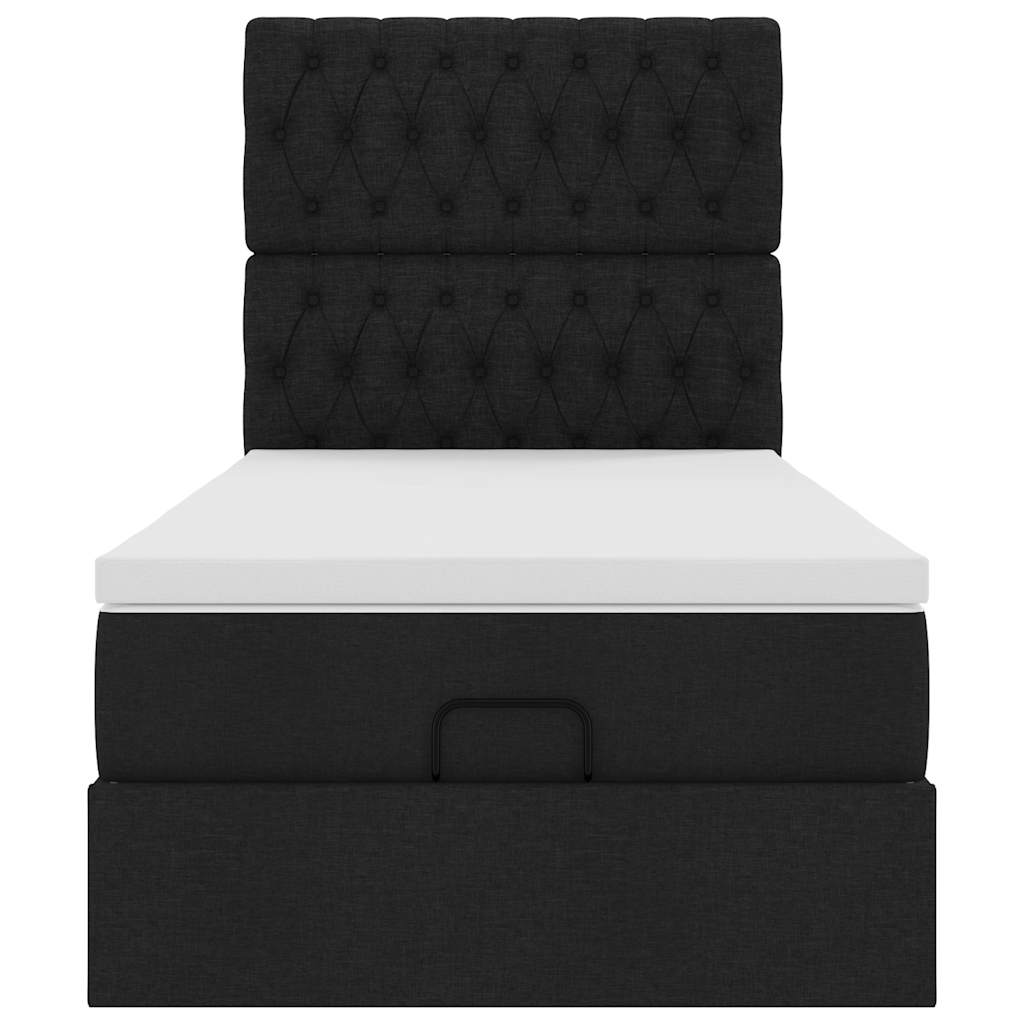 Struttura Letto Pouf con Materasso Nero 90x200 cm in Tessuto