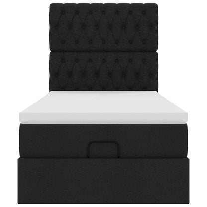 Struttura Letto Pouf con Materasso Nero 90x200 cm in Tessuto