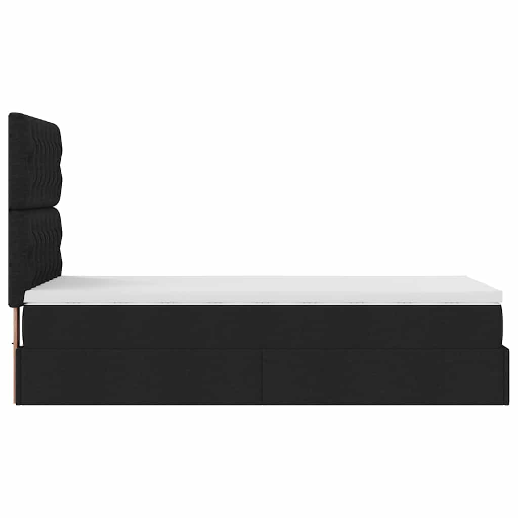 Struttura Letto Pouf con Materasso Nero 90x200 cm in Tessuto